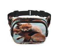 FEYUNYAN Grand sac banane carré, sac banane double couche, sac en sergé résistant à l'eau avec ceinture réglable et poche antivol pour randonnée, cyclisme, renard mignon, 23 x 16 cm, Adorable renard