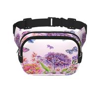 FEYUNYAN Grand sac banane carré, sac banane double couche, sac en sergé résistant à l'eau avec ceinture réglable et poche antivol pour randonnée, cyclisme, belles fleurs et papillons, 23 x 16 cm
