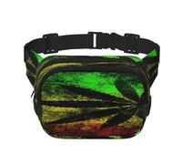 FEYUNYAN Grand sac banane carré, sac banane double couche, sac en sergé résistant à l'eau avec ceinture réglable et poche antivol pour randonnée, cyclisme, feuilles du drapeau jamaïcain, 23 x 16 cm