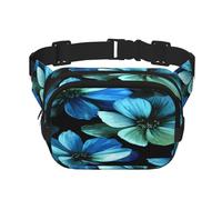 FEYUNYAN Grand sac banane carré, sac banane double couche, sac en sergé résistant à l'eau avec ceinture réglable et poche antivol pour randonnée, cyclisme, fleur bleue, 23 x 16 cm, bleu/fleur, Taille