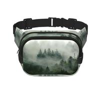 FEYUNYAN Grand sac banane carré, sac banane double couche, sac en sergé résistant à l'eau avec ceinture réglable et poche antivol pour randonnée, cyclisme, paysage d'arbre vert, 23 x 16 cm, Paysage