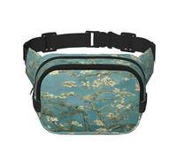 FEYUNYAN Grand sac banane carré, sac banane double couche, sac en sergé résistant à l'eau avec ceinture réglable et poche antivol pour randonnée, cyclisme, fleur d'amandier, 23 x 16 cm, Fleur