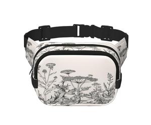 FEYUNYAN Grand sac banane carré, sac banane double couche, sac en sergé résistant à l'eau avec ceinture réglable et poche antivol pour randonnée, cyclisme, herbes florales, botanique, 23 x 16 cm