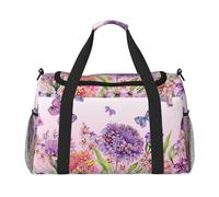 FEYUNYAN Grand sac fourre-tout avec sangle réglable, sac de voyage résistant à l'eau avec poignées antidérapantes, belles fleurs et papillons, sac à bandoulière robuste pour salle de sport, week-end