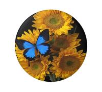 FEYUNYAN Insigne durable pour vestes, sacs, cadeaux, badges de collection en fer blanc vif pour événements, enseignants, amis, tournesols jaunes, papillons bleus, insigne rond, alternative aux patchs