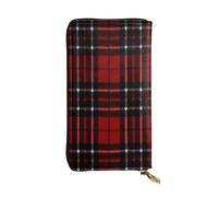 FEYUNYAN Long portefeuille en cuir de qualité supérieure pour femme, organiseur de cartes d'identité de grande capacité avec poche zippée, sac à main à carreaux rouges et noirs, long portefeuille pour
