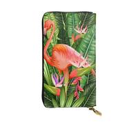 FEYUNYAN Long portefeuille en cuir de qualité supérieure pour femme, organiseur de cartes d'identité de grande capacité avec poche zippée, flamant rose tropical pour femme, long portefeuille pour