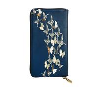 FEYUNYAN Long portefeuille en cuir de qualité supérieure pour femme, organiseur de cartes d'identité de grande capacité avec poche zippée, sac à main papillon métallique pour femme, long portefeuille