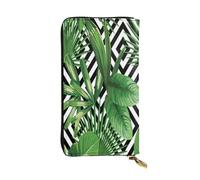 FEYUNYAN Long portefeuille en cuir de qualité supérieure pour femme, organiseur de cartes d'identité de grande capacité avec poche zippée, sac à main à motif feuilles tropicales pour femme, long