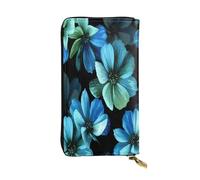 FEYUNYAN Long portefeuille en cuir de qualité supérieure pour femme, organiseur de cartes d'identité de grande capacité avec poche zippée, sac à main à fleurs bleues pour femme, long portefeuille pour