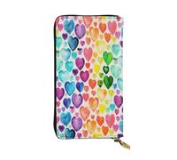 FEYUNYAN Long portefeuille en cuir de qualité supérieure pour femme, organiseur de cartes d'identité de grande capacité avec poche zippée, cœurs arc-en-ciel, long portefeuille pour femme (voyage