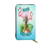 FEYUNYAN Long portefeuille en cuir de qualité supérieure pour femme, organiseur de cartes d'identité de grande capacité avec poche zippée, flamant rose tropical pour femme, long portefeuille pour