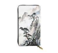FEYUNYAN Long portefeuille en cuir pour femme, organiseur de cartes d'identité de grande capacité avec poche zippée, peinture de paysage chinois, portefeuille long pour femme (voyage, bureau