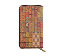 FEYUNYAN Long portefeuille en cuir pour femme, organiseur de cartes d'identité de grande capacité avec poche à fermeture éclair, portefeuille pour groupe de motifs géométriques marocains pour femmes
