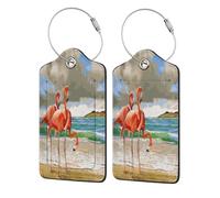 FEYUNYAN Lot de 2 étiquettes de bagage en cuir avec rabat d'intimité, étiquettes d'identification de voyage, motif flamant rose, porte-badge étanche avec boucle en acier inoxydable pour voyage, sac à
