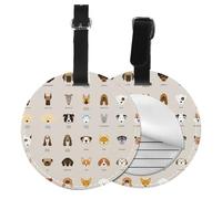 FEYUNYAN Lot de 2 étiquettes rondes en cuir synthétique pour valises avec protection de la vie privée, race de chien, étiquettes de nom de sac de voyage pour femmes et hommes, accessoires de voyage