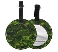 FEYUNYAN Lot de 2 étiquettes rondes en cuir synthétique pour valises avec protection de la vie privée, camouflage militaire vert, étiquettes de nom pour sac de voyage pour homme et femme, accessoires