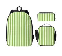 FEYUNYAN Lot de 3 sacs à dos d'école pour filles et garçons, cartable classique à rayures vertes pour ordinateur portable de 15", sac à déjeuner isotherme, trousse à crayons, cartable intermédiaire