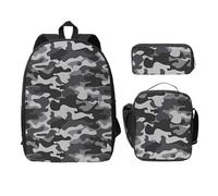 FEYUNYAN Lot de 3 sacs à dos d'école pour filles et garçons, imprimé camouflage abstrait, sac à dos pour ordinateur portable de 15", sac à déjeuner isotherme, trousse à crayons, cartable intermédiaire