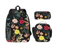 FEYUNYAN Lot de 3 sacs à dos d'école pour filles et garçons, imprimé floral bohème coloré, sac à dos pour ordinateur portable de 38,1 cm, sac à déjeuner isotherme, trousse à crayons, cartable