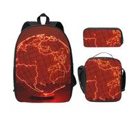 FEYUNYAN Lot de 3 sacs à dos d'école pour filles et garçons - Imprimé globe électrique - Sac à dos pour ordinateur portable de 15", sac à déjeuner isotherme, trousse à crayons, cartable intermédiaire