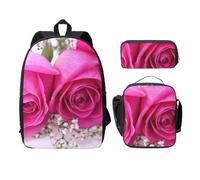 FEYUNYAN Lot de 3 sacs à dos d'école pour filles et garçons - Imprimé rose - Sac à dos pour ordinateur portable de 15", sac à déjeuner isotherme, trousse à crayons, cartable intermédiaire pour
