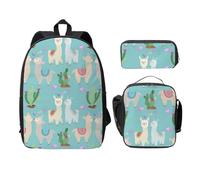 FEYUNYAN Lot de 3 sacs à dos d'école pour filles et garçons, joli sac d'école en alpaga imprimé cœur, sac à dos pour ordinateur portable de 15", sac à déjeuner isotherme, trousse à crayons, cartable