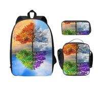 FEYUNYAN Lot de 3 sacs à dos d'école pour filles et garçons, motif arbres deux saisons, sac à dos pour ordinateur portable de 38,1 cm, sac à déjeuner isotherme, trousse à crayons, cartable