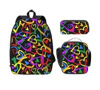 FEYUNYAN Lot de 3 sacs à dos d'école pour filles et garçons, motif arc-en-ciel Gay Pride, sac à dos pour ordinateur portable de 38,1 cm, sac à déjeuner isotherme, trousse à crayons, cartable