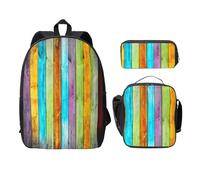 FEYUNYAN Lot de 3 sacs à dos d'école pour filles et garçons, motif bois de chêne, sac à dos pour ordinateur portable de 38,1 cm, sac à déjeuner isotherme, trousse à crayons, cartable intermédiaire