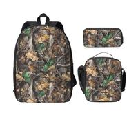 FEYUNYAN Lot de 3 sacs à dos d'école pour filles et garçons, motif camouflage arbre froid, sac à dos pour ordinateur portable de 15", sac à déjeuner isotherme, trousse à crayons, cartable