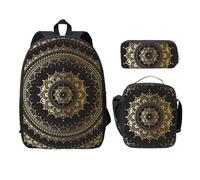 FEYUNYAN Lot de 3 sacs à dos d'école pour filles et garçons, motif cercle, sac à dos pour ordinateur portable de 15", sac à déjeuner isotherme, trousse à crayons, cartable intermédiaire pour