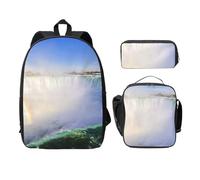 FEYUNYAN Lot de 3 sacs à dos d'école pour filles et garçons, motif chutes du Niagara, sac à dos pour ordinateur portable de 38,1 cm, sac à déjeuner isotherme, trousse à crayons, cartable intermédiaire