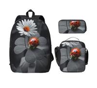 FEYUNYAN Lot de 3 sacs à dos d'école pour filles et garçons, motif coccinelle, sac à dos pour ordinateur portable de 38,1 cm, sac à déjeuner isotherme, trousse à crayons, cartable intermédiaire pour