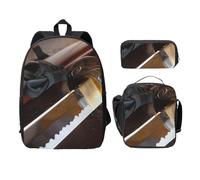 FEYUNYAN Lot de 3 sacs à dos d'école pour filles et garçons, motif épée de samouraï japonaise, sac à dos pour ordinateur portable de 38,1 cm, sac à déjeuner isotherme, trousse à crayons, cartable pour