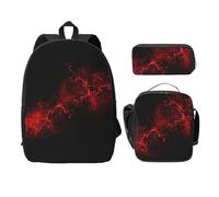 FEYUNYAN Lot de 3 sacs à dos d'école pour filles et garçons, motif explosion éclatée rouge et noir, sac à dos pour ordinateur portable de 15", sac à déjeuner isotherme, trousse à crayons, cartable