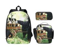 FEYUNYAN Lot de 3 sacs à dos d'école pour filles et garçons, motif famille de chiens, sac à dos pour ordinateur portable de 15", sac à déjeuner isotherme, trousse à crayons, cartable intermédiaire