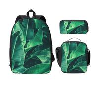 FEYUNYAN Lot de 3 sacs à dos d'école pour filles et garçons, motif feuilles de bananier tropicales, sac à dos pour ordinateur portable de 38,1 cm, sac à déjeuner isotherme, trousse à crayons, cartable