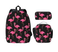 FEYUNYAN Lot de 3 sacs à dos d'école pour filles et garçons, motif flamants roses, sac à dos pour ordinateur portable de 15", sac à déjeuner isotherme, trousse à crayons, cartable intermédiaire pour