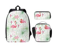 FEYUNYAN Lot de 3 sacs à dos d'école pour filles et garçons, motif floral flamant rose, sac d'école pour ordinateur portable de 15", sac à déjeuner isotherme, trousse à crayons, cartable pour