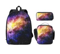FEYUNYAN Lot de 3 sacs à dos d'école pour filles et garçons, motif galaxie dans l'univers, sac à dos pour ordinateur portable de 38,1 cm, sac à déjeuner isotherme, trousse à crayons, cartable pour