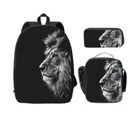 FEYUNYAN Lot de 3 sacs à dos d'école pour filles et garçons, motif lion, sac à dos pour ordinateur portable de 15", sac à déjeuner isotherme, trousse à crayons, cartable intermédiaire pour