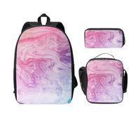 FEYUNYAN Lot de 3 sacs à dos d'école pour filles et garçons, motif marbré coloré, bleu pastel, violet et 15", sac à déjeuner isotherme, trousse à crayons, cartable intermédiaire pour adolescents,