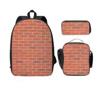 FEYUNYAN Lot de 3 sacs à dos d'école pour filles et garçons, motif mur de briques rouges, sac d'école pour ordinateur portable de 15", sac à déjeuner isotherme, trousse à crayons, cartable