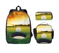 FEYUNYAN Lot de 3 sacs à dos d'école pour filles et garçons, motif parcours de golf, sac à dos pour ordinateur portable de 15", sac à déjeuner isotherme, trousse à crayons, cartable intermédiaire pour