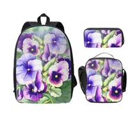 FEYUNYAN Lot de 3 sacs à dos d'école pour filles et garçons, motif pensées parfaites, sac à dos pour ordinateur portable de 15", sac à déjeuner isotherme, trousse à crayons, cartable intermédiaire