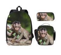 FEYUNYAN Lot de 3 sacs à dos d'école pour filles et garçons, motif petits singes mignons, sac à dos pour ordinateur portable de 38,1 cm, sac à déjeuner isotherme, trousse à crayons, cartable