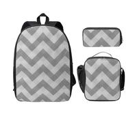 FEYUNYAN Lot de 3 sacs à dos d'école pour filles et garçons, motif rayures grises, sac à dos pour ordinateur portable de 15", sac à déjeuner isotherme, trousse à crayons, cartable intermédiaire pour