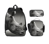 FEYUNYAN Lot de 3 sacs à dos d'école pour filles et garçons, motif rhinocéros d'Afrique du Sud, sac à dos pour ordinateur portable de 38,1 cm, sac à déjeuner isotherme, trousse à crayons, cartable