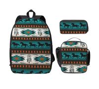 FEYUNYAN Lot de 3 sacs à dos d'école pour filles et garçons, sac d'école imprimé cheval, sac à dos pour ordinateur portable de 15", sac à déjeuner isotherme, trousse à crayons, cartable intermédiaire